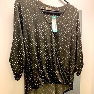 NEVER WORN! Olive Green, Faux Wrap Blouse